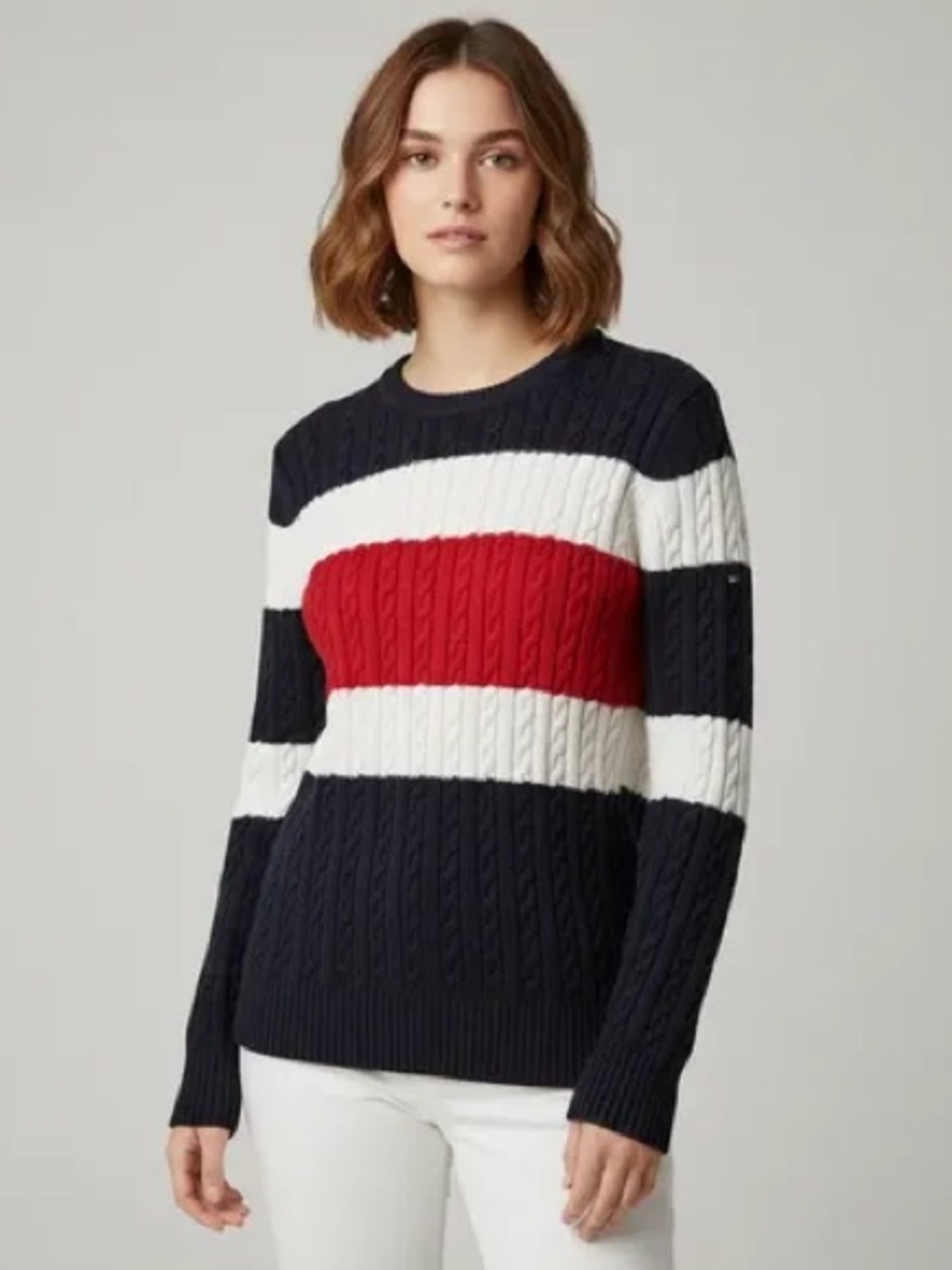 Tommy Hilfiger Women's Cotton Flag Cable Knit Sweater XL